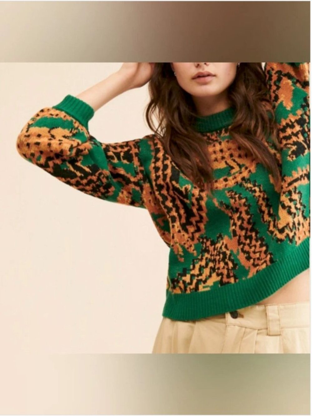 Farm Rio Crocodile Graphic Knit Pullover Crew Neck Sweater size XS